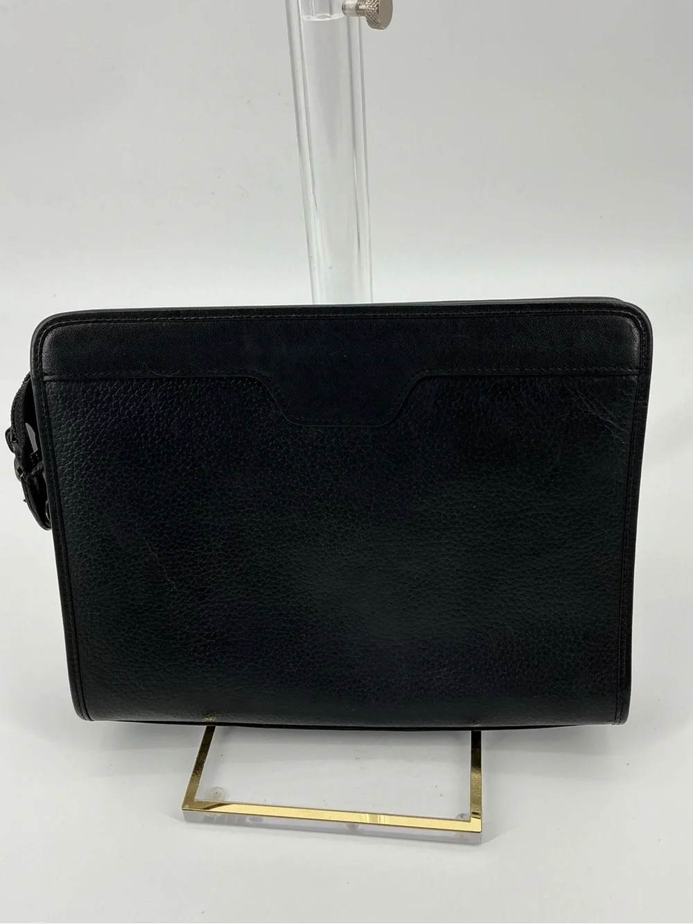 Burberrys Vintage Black Leather Nova Check Wristlet Clutch Pouch